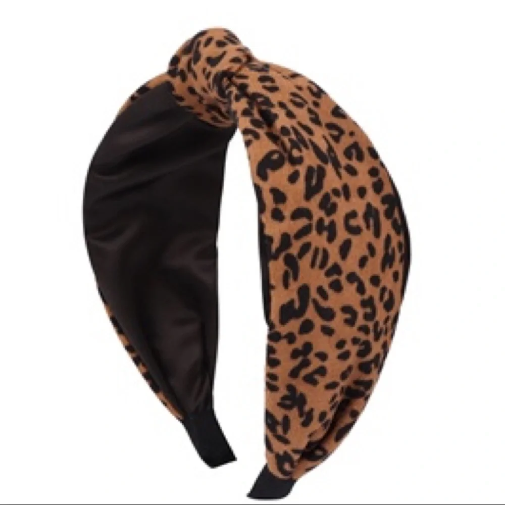 Animal Print Knot Headband In Brown And Black